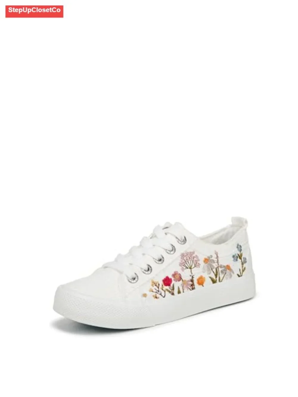 Canvas Lace-Up Sneakers with Embroidery